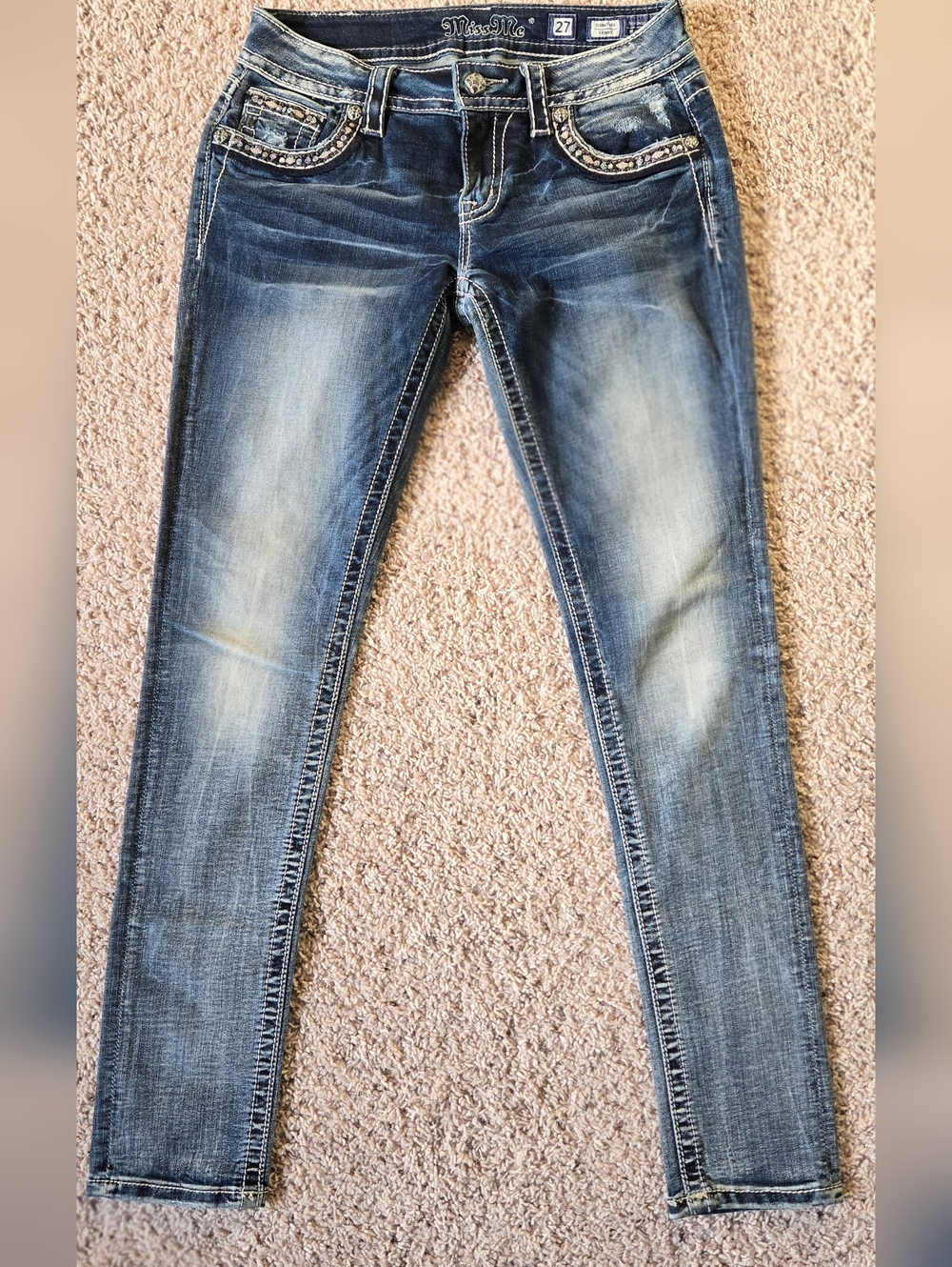 Miss Me Skinny Jeans Size 27 Rhinestone Embellished Medium Wash Stretch Women’s